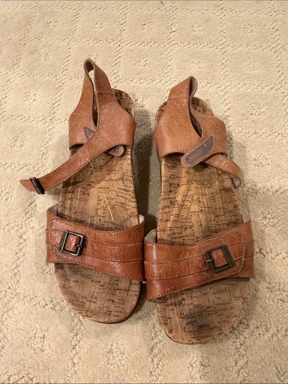 Abeo Tan Leather-Look Cork Footbed Adjustable Strap Sandals